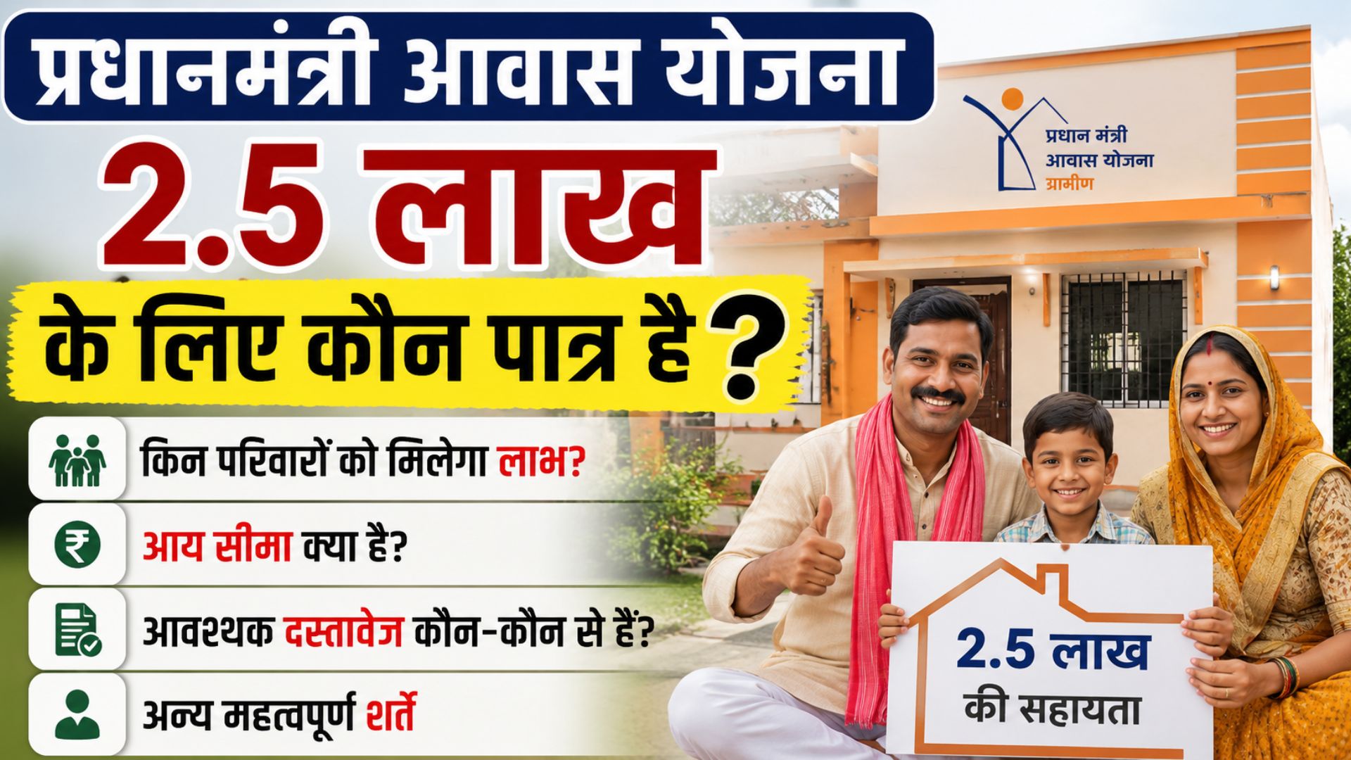 Who is eligible for Pradhan Mantri Awas Yojana 2.5 lakh?